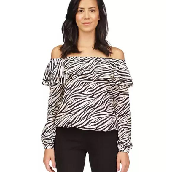 NWT Michael Michael Kors Women's Stadium Ruffle Blouse Zebra Print Size Small - Picture 1 of 5